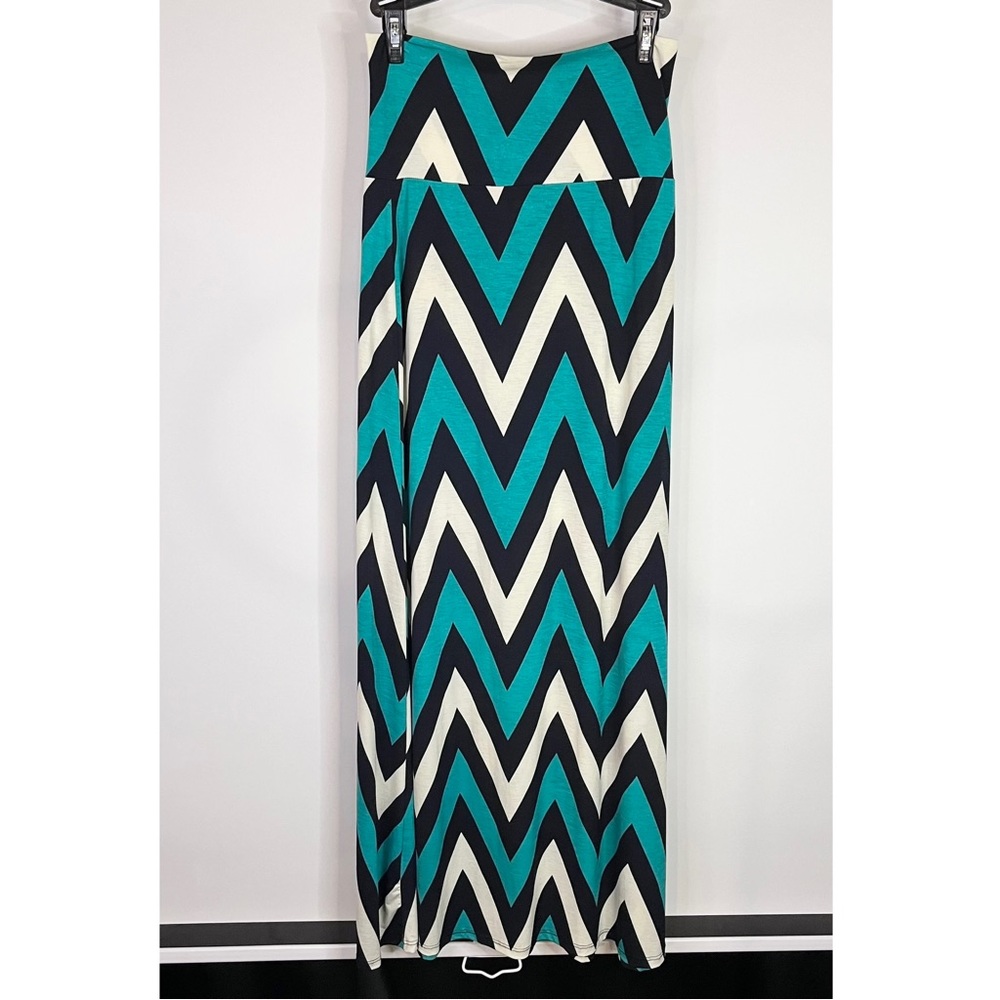 TOVIA Green Navy White Chevron Stripe Maxi Skirt Medium